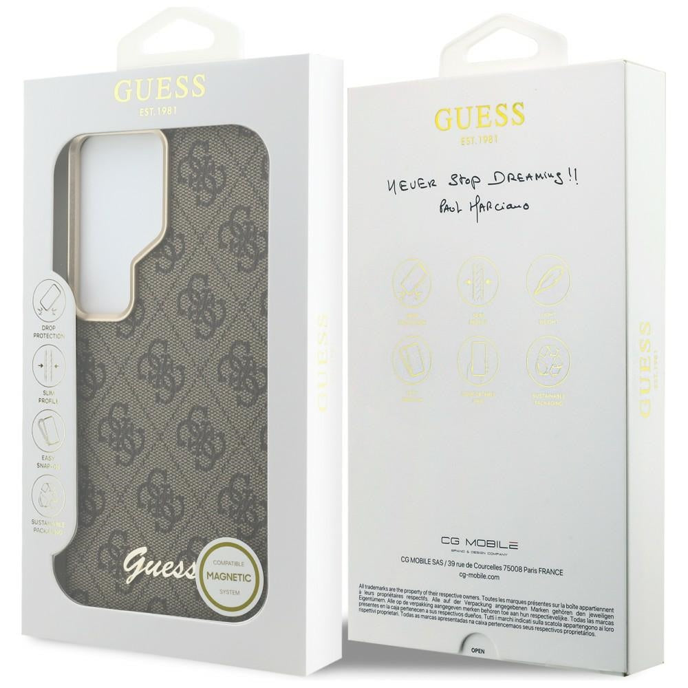 Калъф MagSafe за Samsung Galaxy S26 Ultra S948, Guess, 4G Script Logo, Кафяв