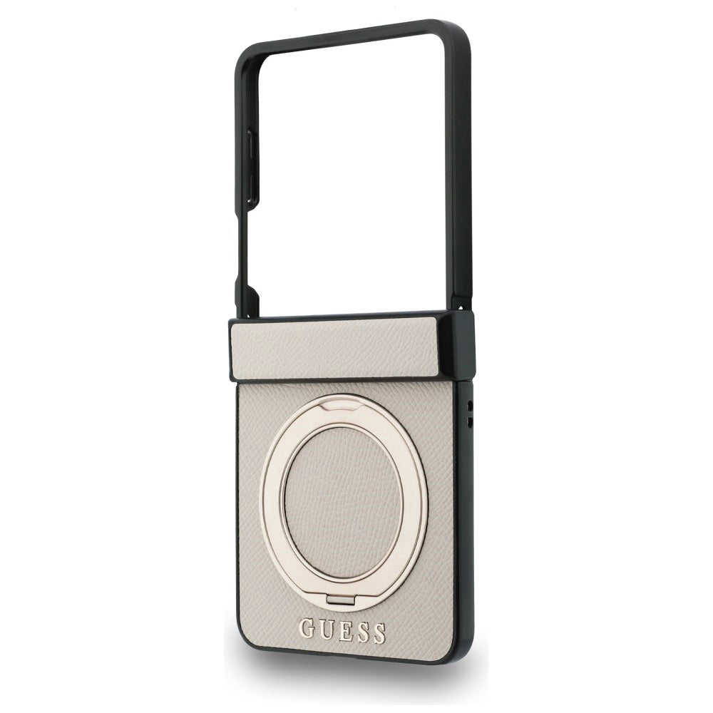 Калъф MagSafe за Samsung Galaxy Z Flip8 F776, Guess, Ring Stand Grained Classic Logo, Бежов