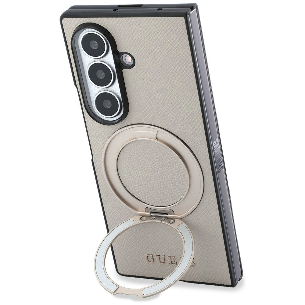 Калъф MagSafe за Samsung Galaxy Z Fold8 Ultra F976, Guess, Ring Stand Grained Classic Logo, Бежов