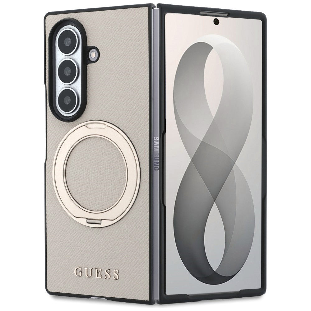 Калъф MagSafe за Samsung Galaxy Z Fold8 Ultra F976, Guess, Ring Stand Grained Classic Logo, Бежов