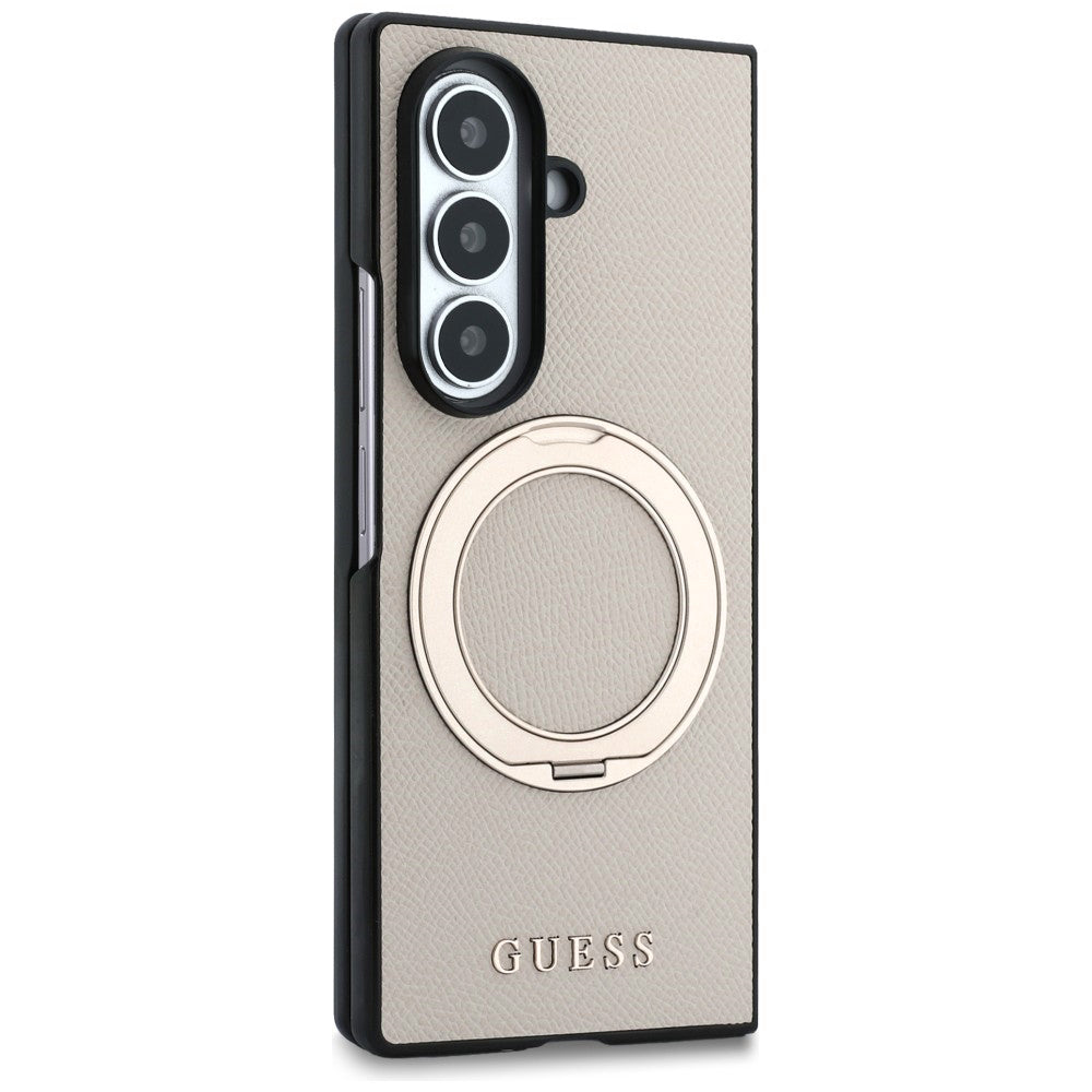Калъф MagSafe за Samsung Galaxy Z Fold8 Ultra F976, Guess, Ring Stand Grained Classic Logo, Бежов