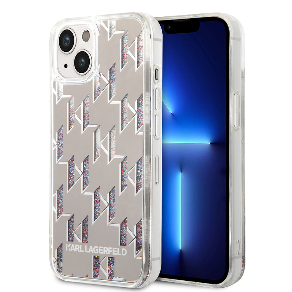 Калъф за Apple iPhone 14, Karl Lagerfeld, Liquid Glitter Monogram, Сребрист