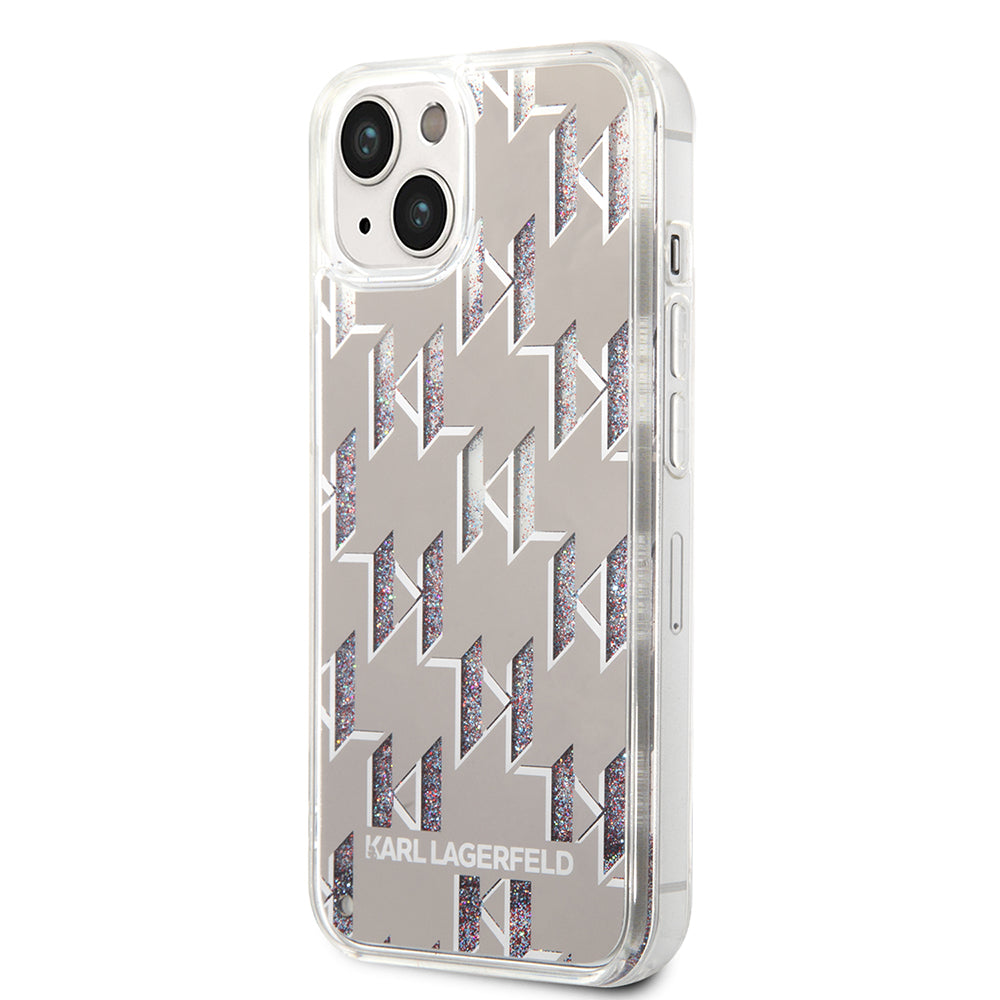 Калъф за Apple iPhone 14, Karl Lagerfeld, Liquid Glitter Monogram, Сребрист