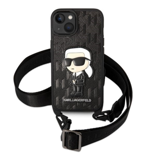 Калъф за Apple iPhone 14, Karl Lagerfeld, Monogram Ikonik Karl, Черен