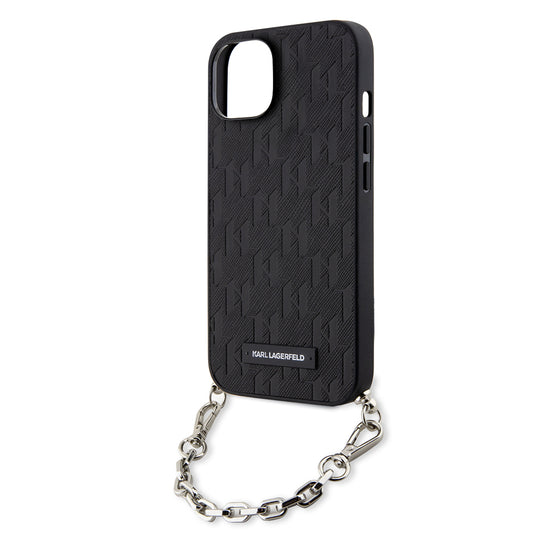 Калъф за Apple iPhone 14, Karl Lagerfeld, Saffiano Monogram Chain, Черен