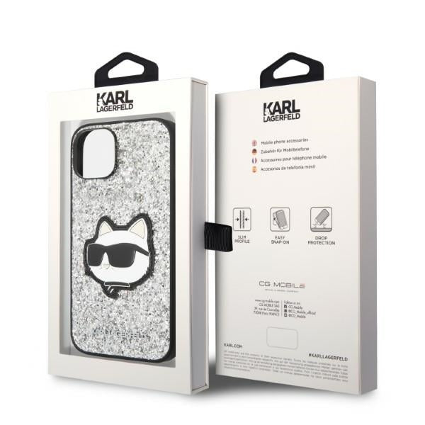 Калъф за Apple iPhone 14 Plus, Karl Lagerfeld, Glitter Choupette Patch, Сребрист