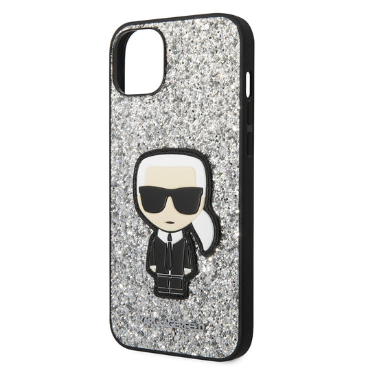 Калъф за Apple iPhone 14 Plus, Karl Lagerfeld, Glitter Flakes Ikonik Karl, Сребрист
