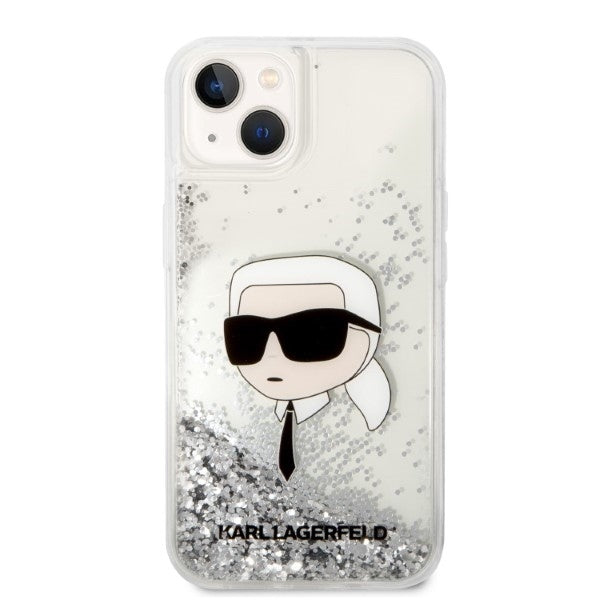 Калъф за Apple iPhone 14 Plus, Karl Lagerfeld, Glitter Karl's Head, Сребрист