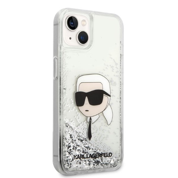 Калъф за Apple iPhone 14 Plus, Karl Lagerfeld, Glitter Karl's Head, Сребрист