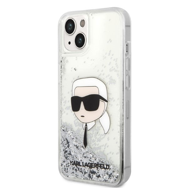 Калъф за Apple iPhone 14 Plus, Karl Lagerfeld, Glitter Karl's Head, Сребрист