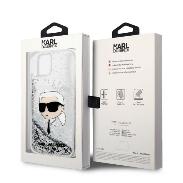 Калъф за Apple iPhone 14 Plus, Karl Lagerfeld, Glitter Karl's Head, Сребрист