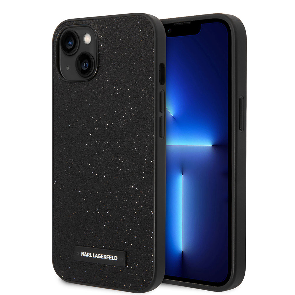 Калъф за Apple iPhone 14 Plus, Karl Lagerfeld, Glitter Plaque Logo, Черен