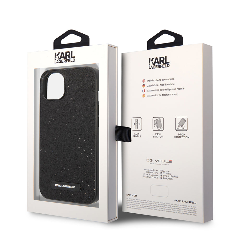 Калъф за Apple iPhone 14 Plus, Karl Lagerfeld, Glitter Plaque Logo, Черен