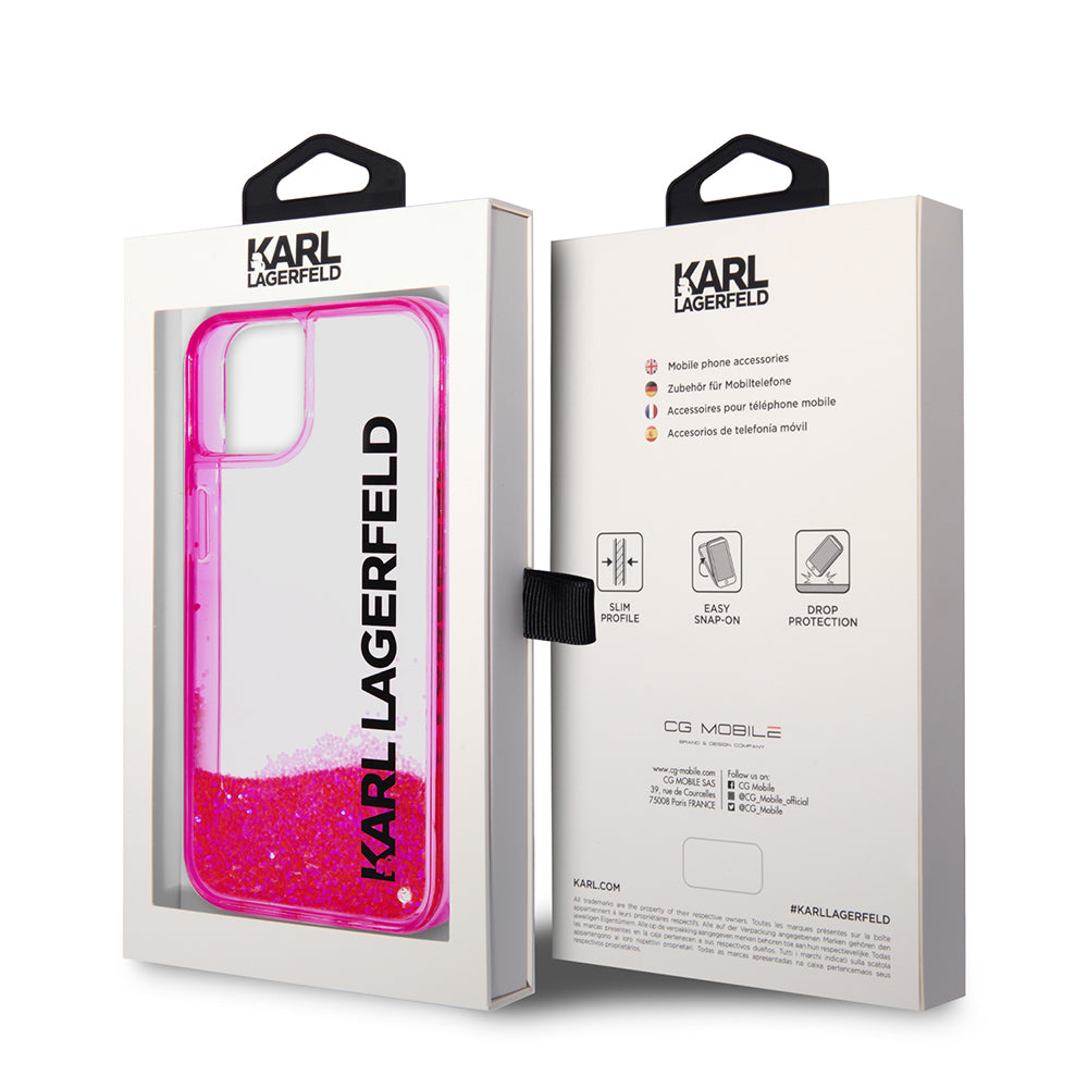 Калъф за Apple iPhone 14 Plus, Karl Lagerfeld, Liquid Glitter KL Logo, Розов