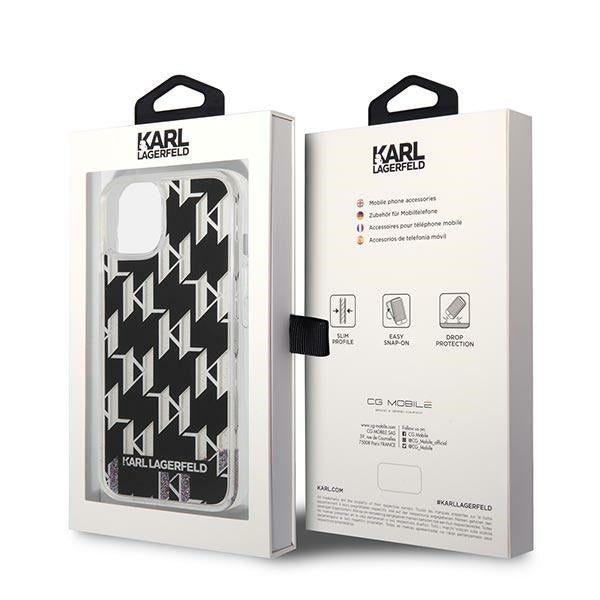 Калъф за Apple iPhone 14 Plus, Karl Lagerfeld, Liquid Glitter Monogram, Черен
