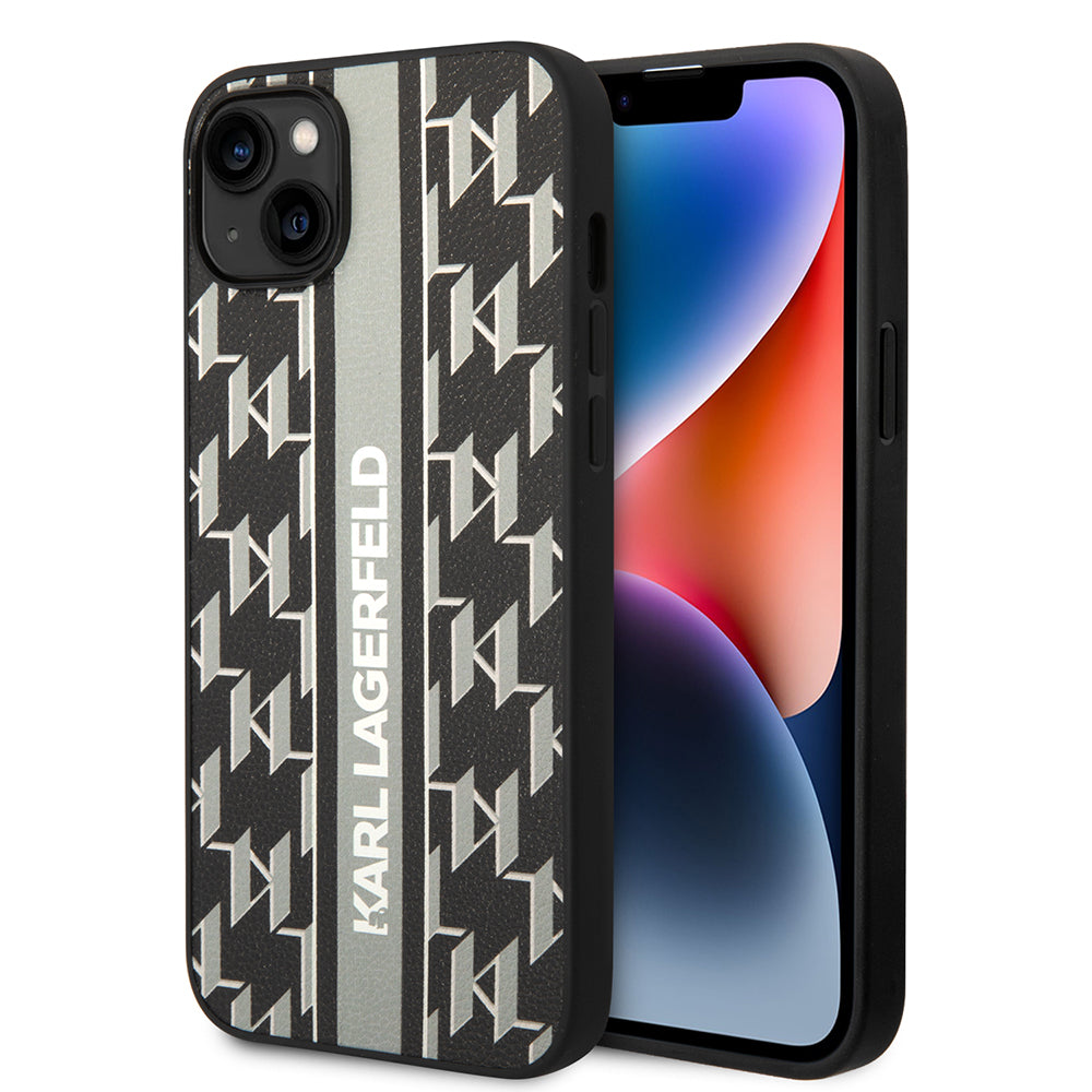 Калъф за Apple iPhone 14 Plus, Karl Lagerfeld, Monogram Stripe, Сив
