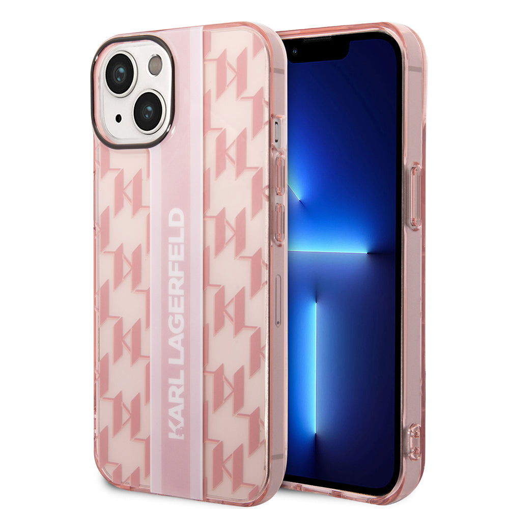 Калъф за Apple iPhone 14 Plus, Karl Lagerfeld, Monogram Stripe, Розов
