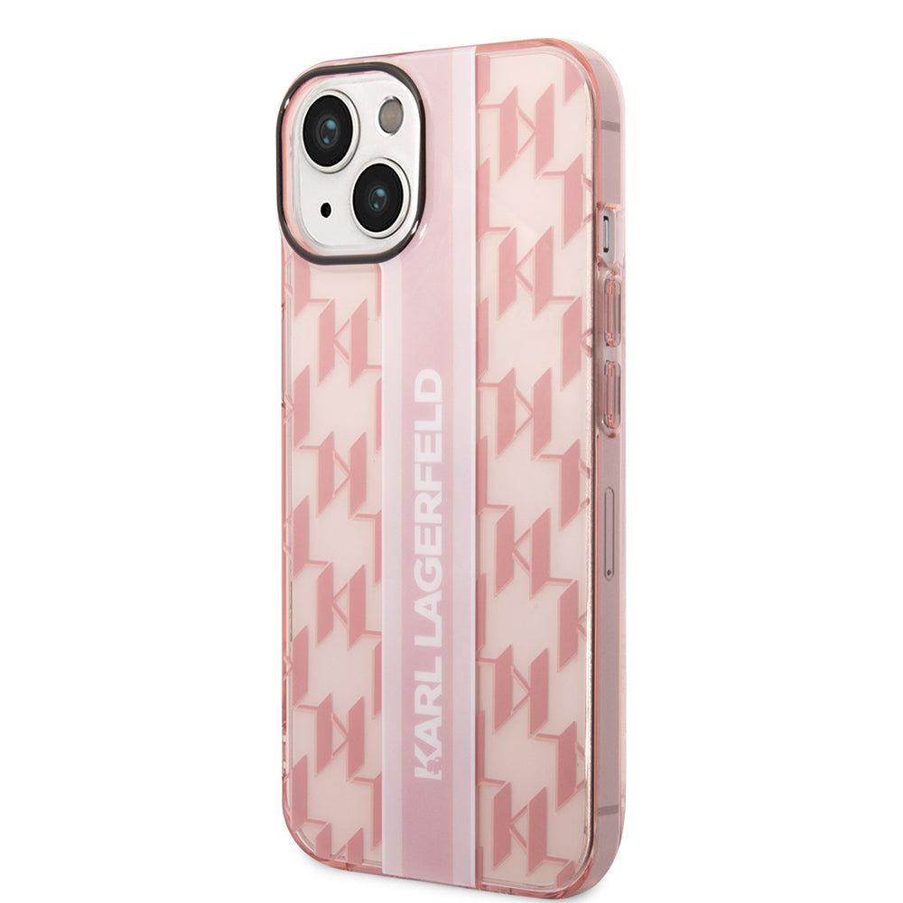 Калъф за Apple iPhone 14 Plus, Karl Lagerfeld, Monogram Stripe, Розов