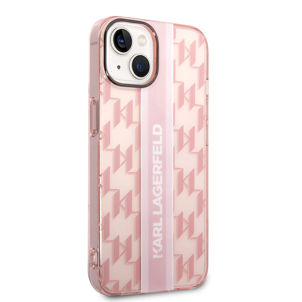 Калъф за Apple iPhone 14 Plus, Karl Lagerfeld, Monogram Stripe, Розов