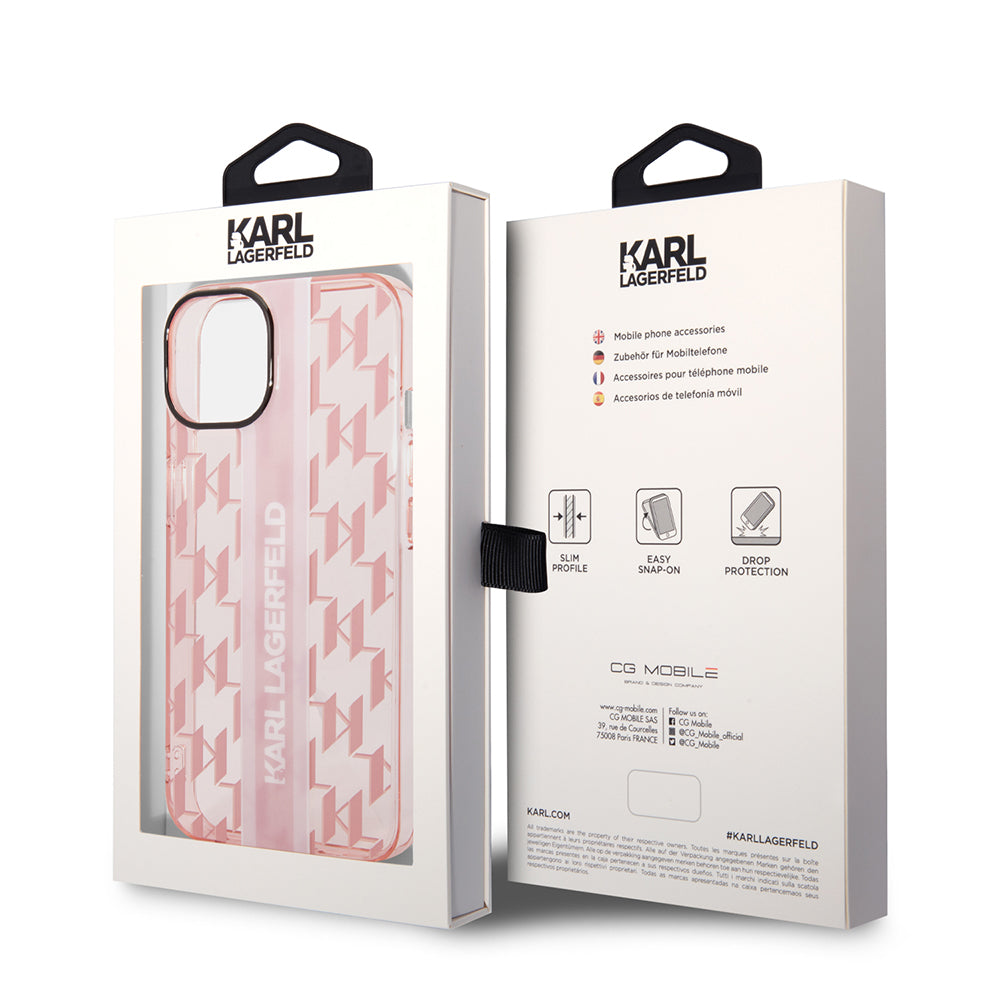 Калъф за Apple iPhone 14 Plus, Karl Lagerfeld, Monogram Stripe, Розов