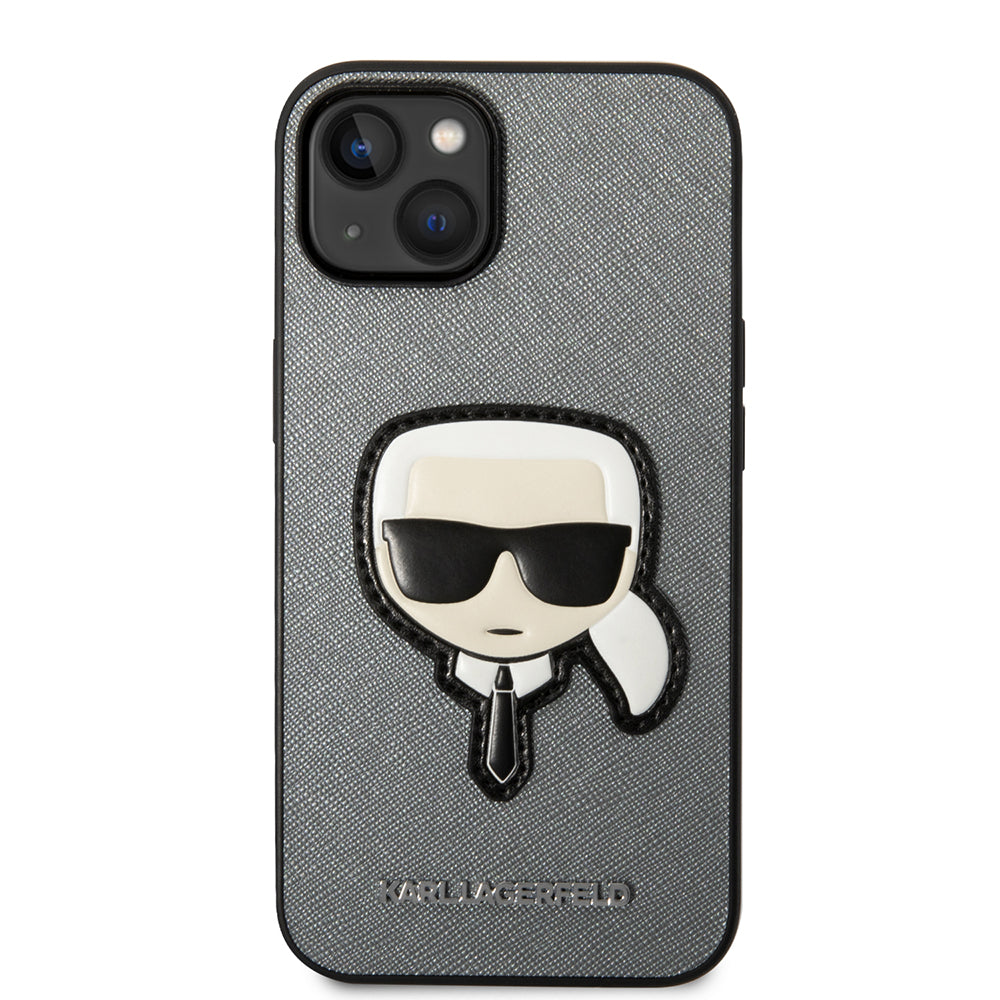 Case for Apple iPhone 14 Plus, Karl Lagerfeld, Saffiano Karl's Head, Silver