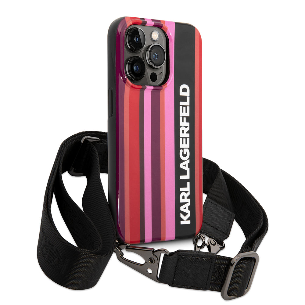 Case for Apple iPhone 14 Pro, Karl Lagerfeld, Color Stripes with Strap, Pink