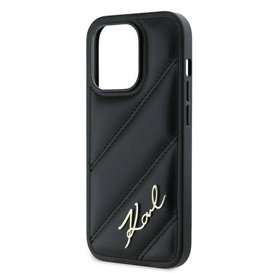 Калъф за Apple iPhone 14 Pro, Karl Lagerfeld, Diagonal Quilted Script, Черен