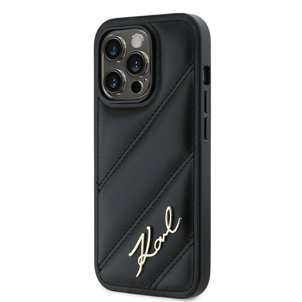 Калъф за Apple iPhone 14 Pro, Karl Lagerfeld, Diagonal Quilted Script, Черен