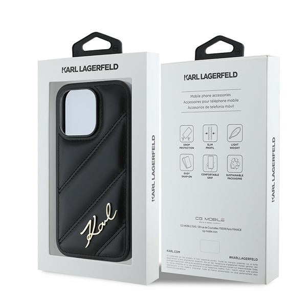 Калъф за Apple iPhone 14 Pro, Karl Lagerfeld, Diagonal Quilted Script, Черен