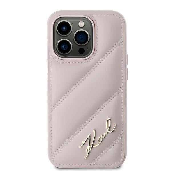 Калъф за Apple iPhone 14 Pro, Karl Lagerfeld, Diagonal Quilted Script, Розов