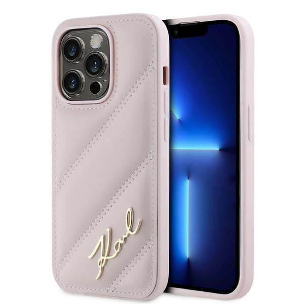 Калъф за Apple iPhone 14 Pro, Karl Lagerfeld, Diagonal Quilted Script, Розов