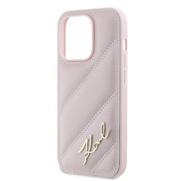 Калъф за Apple iPhone 14 Pro, Karl Lagerfeld, Diagonal Quilted Script, Розов