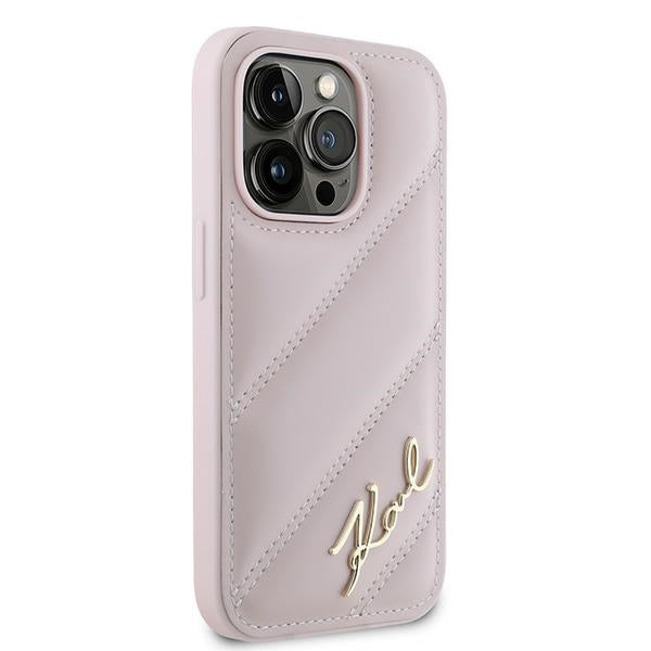 Калъф за Apple iPhone 14 Pro, Karl Lagerfeld, Diagonal Quilted Script, Розов