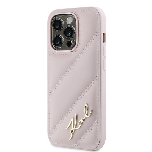 Калъф за Apple iPhone 14 Pro, Karl Lagerfeld, Diagonal Quilted Script, Розов
