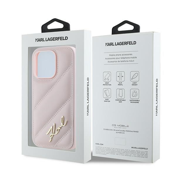 Калъф за Apple iPhone 14 Pro, Karl Lagerfeld, Diagonal Quilted Script, Розов