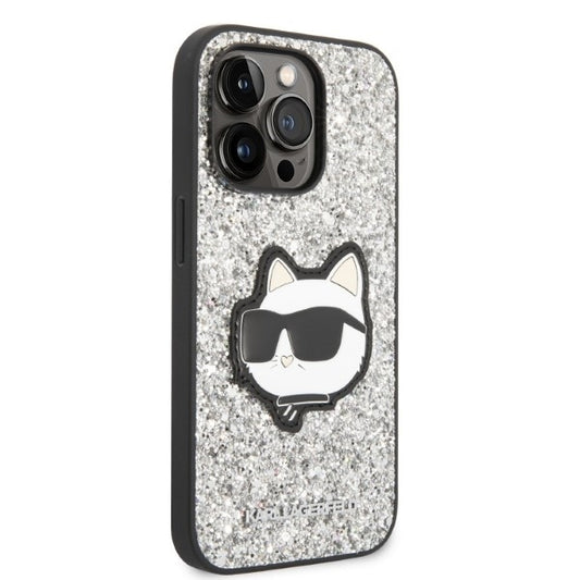 Калъф за Apple iPhone 14 Pro, Karl Lagerfeld, Glitter Choupette Patch, Сребрист