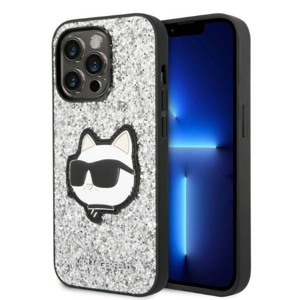 Калъф за Apple iPhone 14 Pro, Karl Lagerfeld, Glitter Choupette Patch, Сребрист