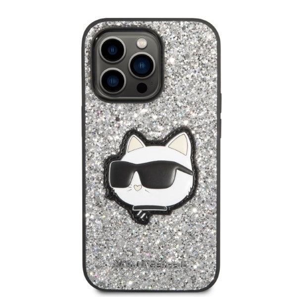 Калъф за Apple iPhone 14 Pro, Karl Lagerfeld, Glitter Choupette Patch, Сребрист