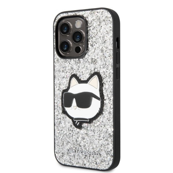 Калъф за Apple iPhone 14 Pro, Karl Lagerfeld, Glitter Choupette Patch, Сребрист