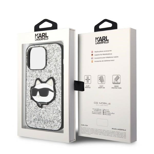 Калъф за Apple iPhone 14 Pro, Karl Lagerfeld, Glitter Choupette Patch, Сребрист