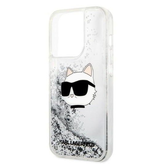 Калъф за Apple iPhone 14 Pro, Karl Lagerfeld, Glitter Choupette's Head, Сребрист