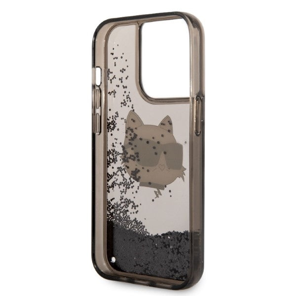 Калъф за Apple iPhone 14 Pro, Karl Lagerfeld, Glitter Choupette's Head, Черен