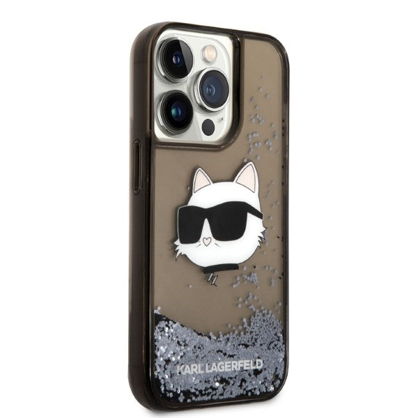 Калъф за Apple iPhone 14 Pro, Karl Lagerfeld, Glitter Choupette's Head, Черен