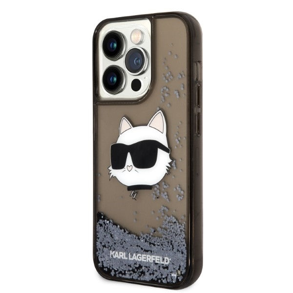 Калъф за Apple iPhone 14 Pro, Karl Lagerfeld, Glitter Choupette's Head, Черен