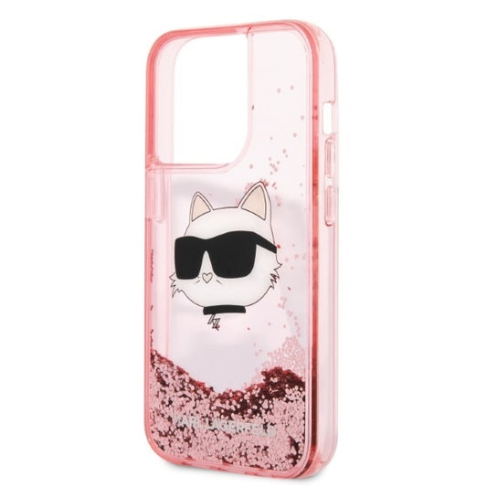 Калъф за Apple iPhone 14 Pro, Karl Lagerfeld, Glitter Choupette's Head, Розов