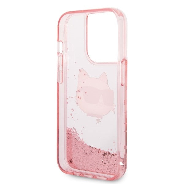 Калъф за Apple iPhone 14 Pro, Karl Lagerfeld, Glitter Choupette's Head, Розов