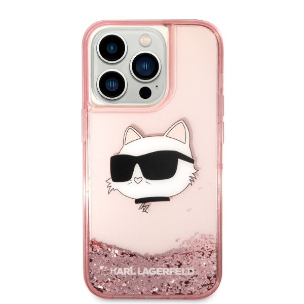 Калъф за Apple iPhone 14 Pro, Karl Lagerfeld, Glitter Choupette's Head, Розов
