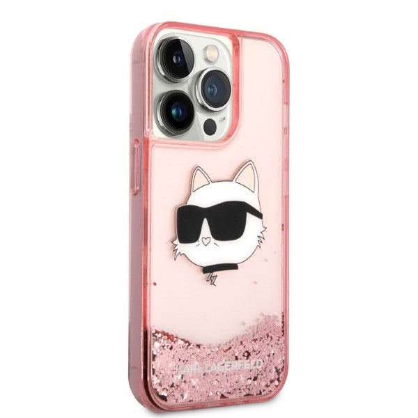 Калъф за Apple iPhone 14 Pro, Karl Lagerfeld, Glitter Choupette's Head, Розов