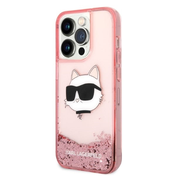 Калъф за Apple iPhone 14 Pro, Karl Lagerfeld, Glitter Choupette's Head, Розов