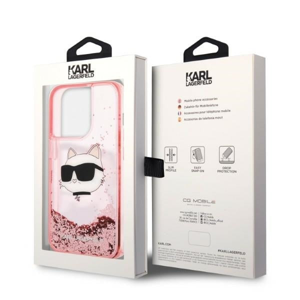 Калъф за Apple iPhone 14 Pro, Karl Lagerfeld, Glitter Choupette's Head, Розов